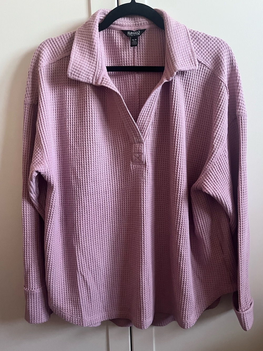 Buffalo David Bitton Pink Waffle Knit Collared V-Neck Top Pullover XL Like New